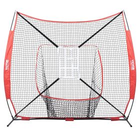 VEVOR 7x7 ft Baseball Softball Practice Net, Portable Baseball Training Net for Hitting Catching Pitching, Backstop Baseball Equipment with Bow F