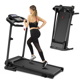 Home Folding Treadmill With Pulse Sensor (Color: BLACK)